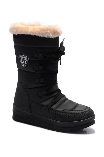 ALTUNTAŞ Women - Girls Winter Fur Zippered Anatomical Sole Winter Boots - Black Beige