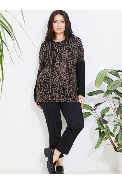 CEBECİ TİCARET WOMEN'S VISKOSE LARGE SIZE BLUZ BROWN