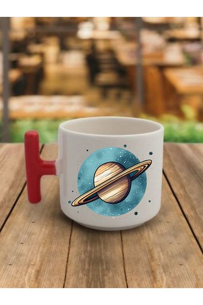 lili hediyelik Coffee Mug Cup with Saturn Image Ceramic Mug - Ceramic Tea, Coffee Gift Cup