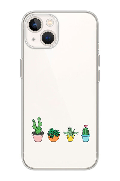 Iphone 13 Transparent Cacti Patterned Phone Case
