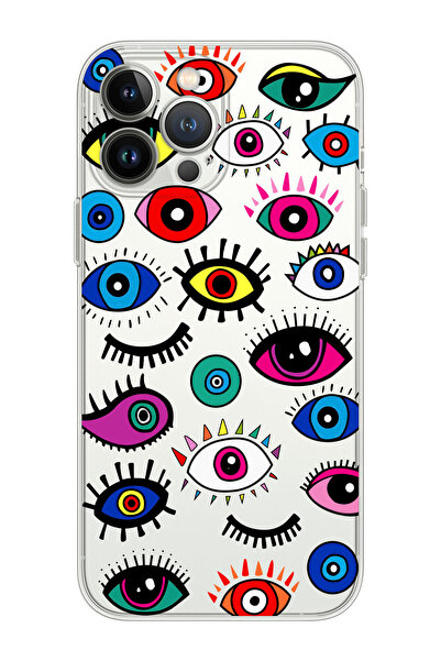 shoptocase Iphone 15 Pro Max Uyumlu Renkli Gözler Tasarımlı Premium Şeffaf Te...