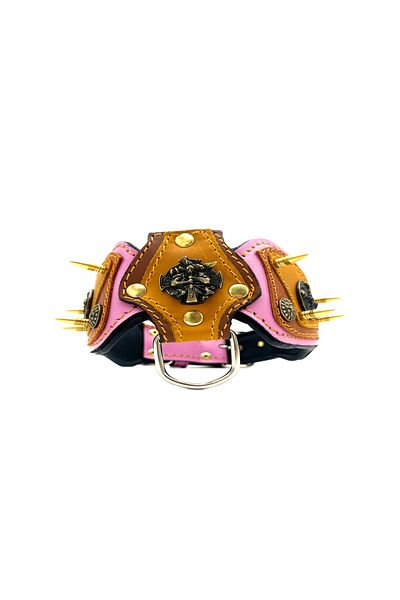 Tasma Market Pink-Brown Special Design Viking Leather Dog Collar