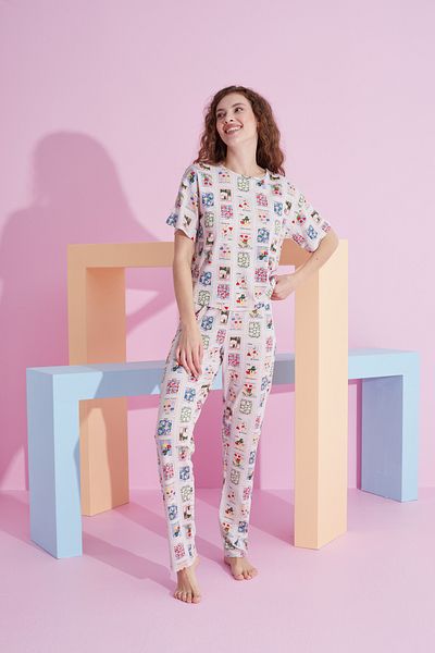 Siyah İnci Sequin Patterned Lycra Knitted Pajama Set