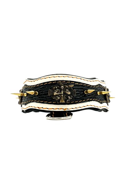 Tasma Market Black-White Gladiator Luxury Leather Dog Collar