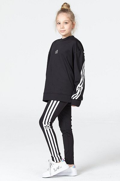 Black One Colanți pentru fetiță-Set de transpirație cu fante casual și detaliu dungi