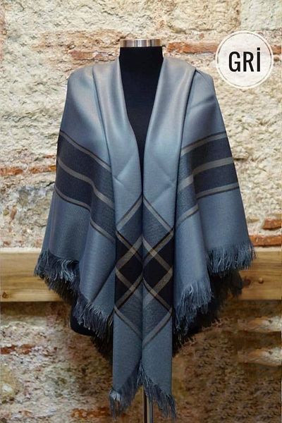 İSTANBULSTYLEMODA Patterned Shoulder Shawl - Cap Shawl - Gray Love2373