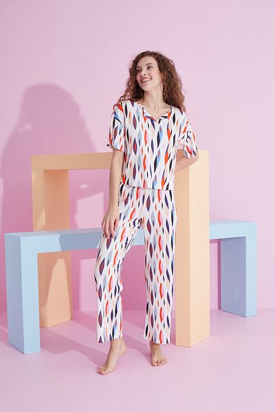 Siyah İnci Set de pijamale tricotate Lycra cu modele