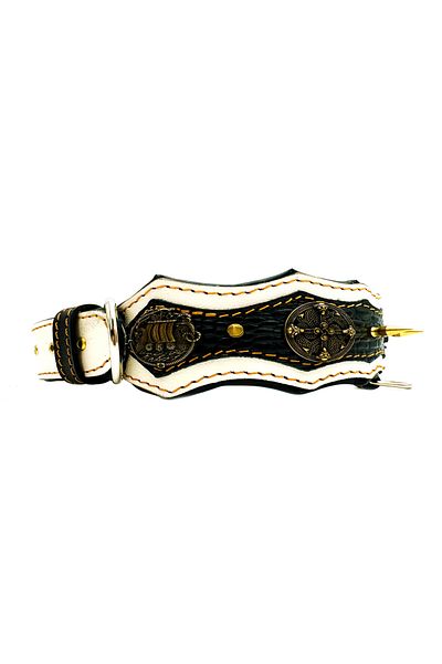 Tasma Market Black-White Gladiator Luxury Leather Dog Collar