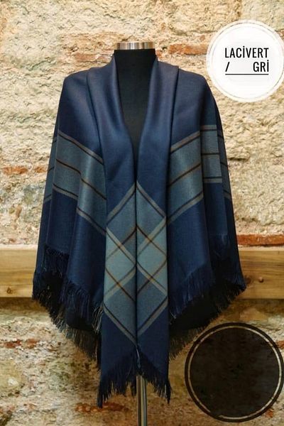 İSTANBULSTYLEMODA Vzorovaná šála přes rameno - Cap Shawl Navy Blue Love2373