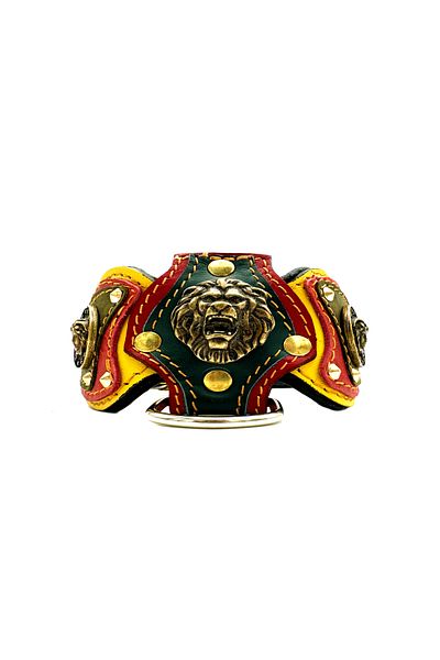 Tasma Market Yellow-Khaki Lion Head Luxury Handmade Leather Dog Collar