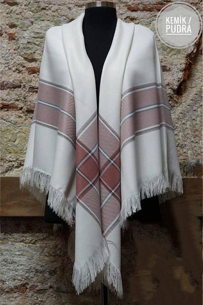 İSTANBULSTYLEMODA Patterned Shoulder Shawl - Cap Shawl Off White Love2373
