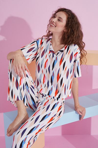 Siyah İnci Set de pijamale tricotate Lycra cu modele