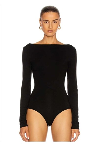 Nsb Tasarım Жіночий чорний боді з декольте на спині