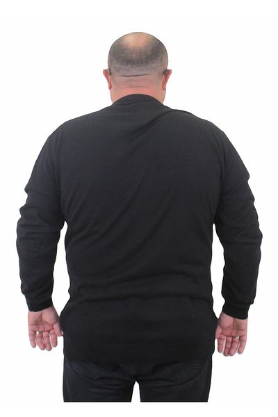 MocGrande Men's Large Size Crew Neck Basic Knitwear Sweater 23750 BLACK