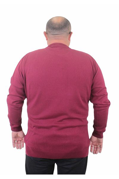 MocGrande Men's Large Size Crew Neck Basic Knitwear Sweater 23750 Claret Red