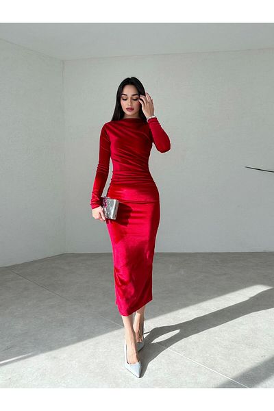 buqre's moda Rochie midi drapeată cu detaliu lateral din catifea