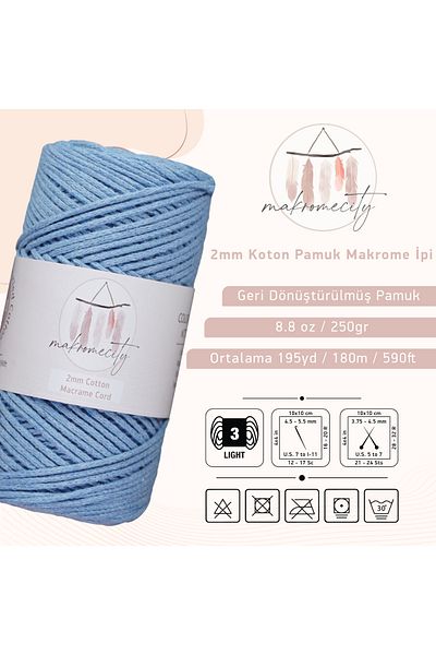 Makromecity Premium Κόττον Μακραμέ Νήμα Μωβ 200 γρ 150 γιάρδες 2mm Βαμβακερό Μακραμέ Νήμα για Τσάντα Νήμα για Σουπλά