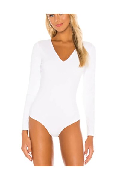 Nsb Tasarım Body alb de damă cu decolteu în V