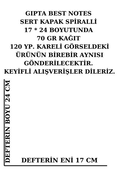 Gıpta GIPTA BEST NOTES HARD COVER SPIRAL 17 * 24 CM 70 GR PAPER 120 YPCHECKED – DESEN2