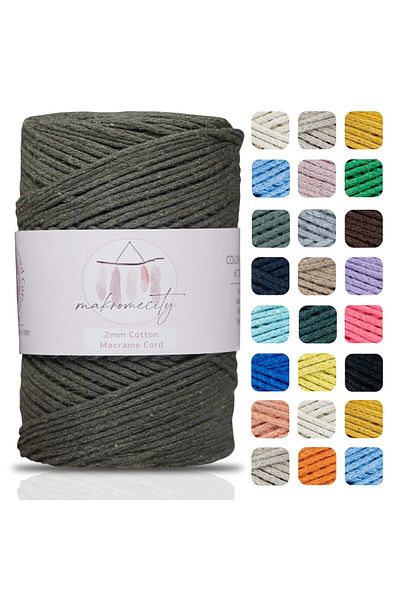 Makromecity Premium Koton Cotton Macrame Rope Khaki 200 Gr 150 Meters 2mm Cotton Chain Macrame Bag Rope Supla Rope