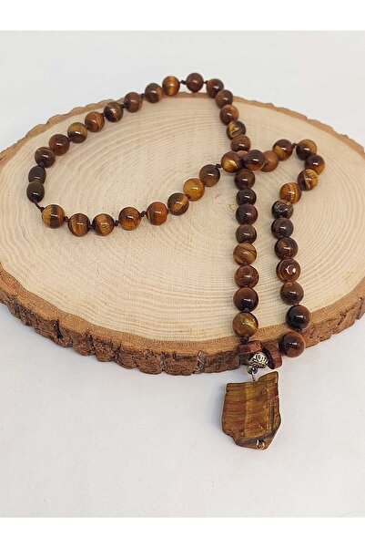 Yasamtohumu قلادة بتصميم معقود بحجر عين النمر للجنسين 8 ملم (45060)