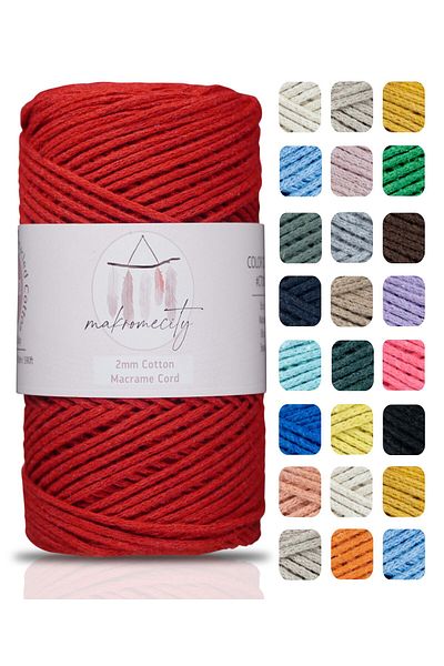 Makromecity Premium Koton Cotton Macrame Rope Red 200 Gr 150 Meters 2mm Cotton Macrame Bag Rope Supla Rope