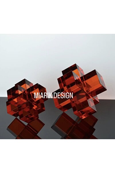 MIARIK DESIGN & DEKORASYON Dekoratif 2li Kübik Kristal Obje Kitap Tutucu