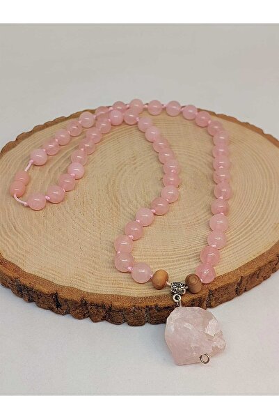 Yasamtohumu Pembe Kuvars Taşı Düğümlü Unisex Tasarım Kolye 8mm (45065)