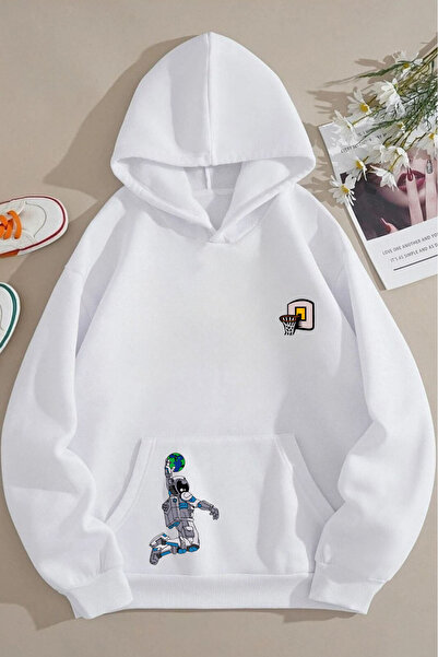 Ciel Lune Hanorac cu șnur cu șnur imprimat pentru jucător de baschet astronaut unisex