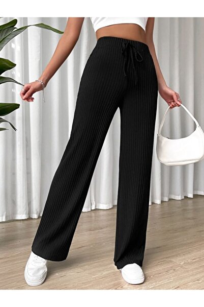 AS Anita Store Black Lace-Up Elastic Waist Knitwear Trousers