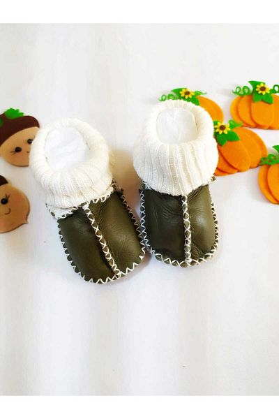 MİNİBİRİ Organic Genuine Lambskin Baby Booties Slippers Baby Boots Baby Shoes