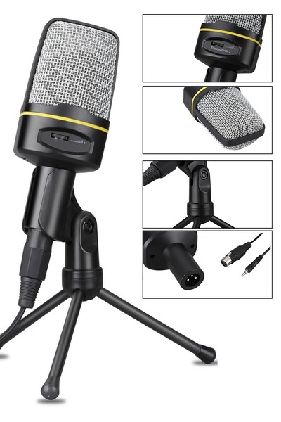 TechnoStation Bilgisayar Pc Masaüstü Profesyonel 3.5mm Kablolu Stüdyo Oyuncu Profesyonel Mikrofon Standlı SF-920