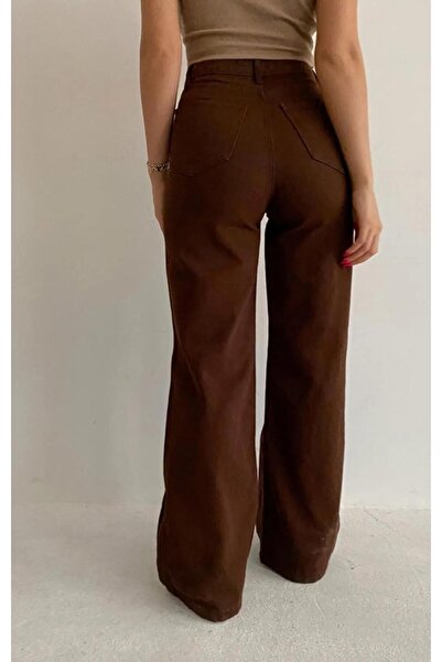 LAMİRAMOOD Φούτερ PALAZZO καφέ με ψηλή μέση και φαρδύ πόδι