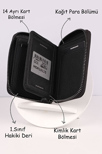 TESBİHCİBABA Mandarin Dark Way Zippered Men's Leather Card Holder-wallet
