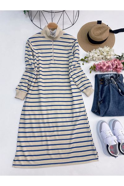YEDİLALE ZIPPER DETAIL STRIPED TUNIC