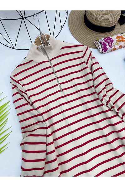 YEDİLALE ZIPPER DETAIL STRIPED TUNIC