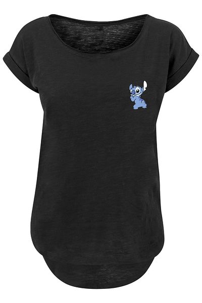 F4NT4STIC Damen Disney Lilo und Stitch Stitch-Print auf der Rückseite der Brust mit langem Slub-T-Shirt für Damen
