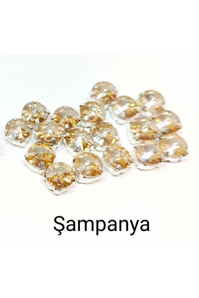 yiğit aksesuar Γυάλινη Πέτρα Σαμπάνια με Θήκη 8 mm 20 Τεμάχια