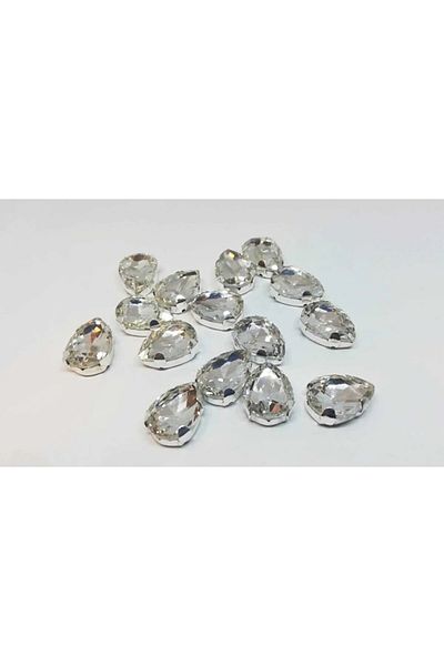 yiğit aksesuar 13x18(1.8cm) Cased Strut Drop Glass Stone White 50 Pieces