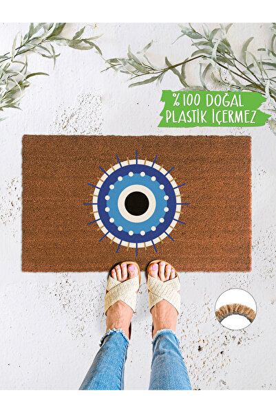 Evaşk Nazar Boncuğu %100 Doğal Koko Kıl Kapı Önü Paspası Plastik Içermez Çevr...