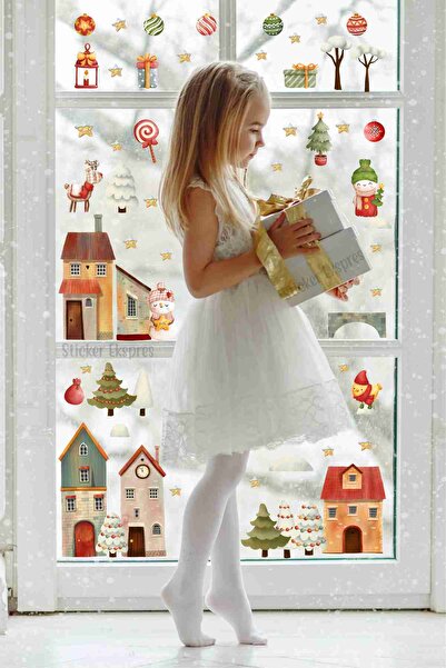 Sticker Ekspres مجموعة ملصقات حائط لأبواب الشتاء العتيقة لعيد الميلاد ورأس ال...