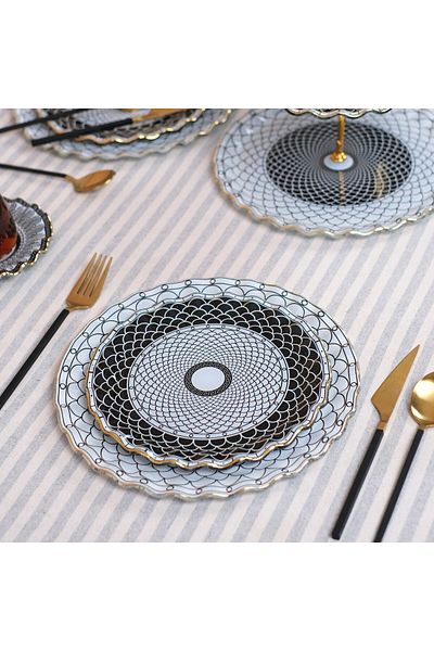 Glore Lara Wavy Gold Gilded Glass Cake Plate Set for 6 People
