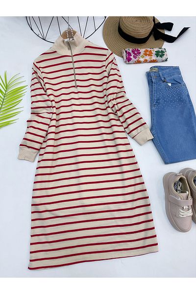 YEDİLALE ZIPPER DETAIL STRIPED TUNIC