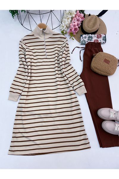 YEDİLALE ZIPPER DETAIL STRIPED TUNIC