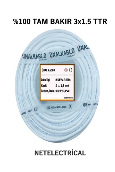 ünal kablo 3x1.5 Ttr 15 Metre Kaliteli %100 Tam Bakır Kablo