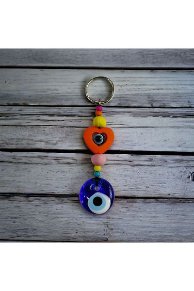 Mixperi Evil Eye Beaded Red Color Heart Keychain in a Gift Box