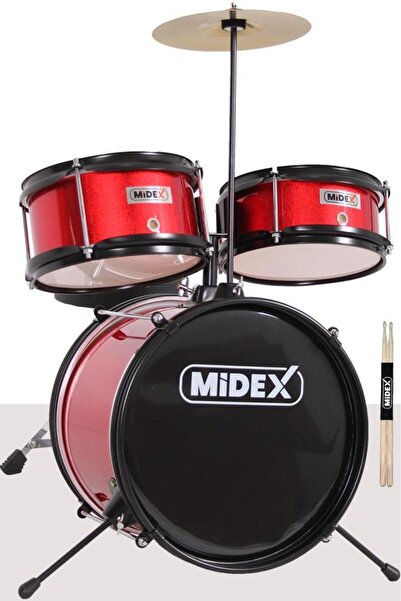Midex Cd300x-rd Akustik Çocuk Baterisi Davulu Seti 5-14 Yaş Için Full Set