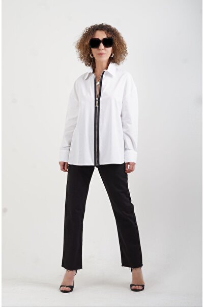 Zelish My Sister Contrast Black Zipper Striped Shirt