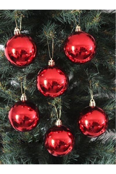 Hesaplı Parti 6 Pieces 6 cm Red Christmas Ornament Balls Pine Tree Ornaments