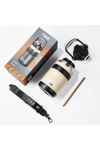 Vagonlife TKK Yeni Koleksiyon Mega Boy 1500ml Pipetli/Pipetsiz Kullanım Askılı Paslanmaz Çelik Termos Matara